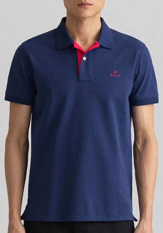 Super Deal Gant Contrast Pique Collar Polo Shirt, Persian Blue