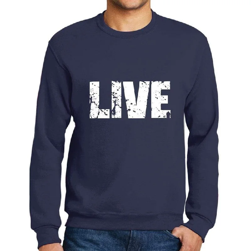 Men's Printed Graphic Sweatshirt Popular Words LIVE French Navy