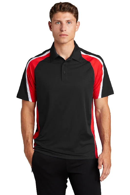 Weekend Deal Sport-Tek Mens Sport-Wick Moisture Wicking Short Sleeve Polo Shirt - Black/True Red/White