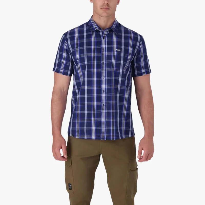 Seasonal Sale Jeep Mens Casual Yd Check Short Sleeve Shirt Navy Sky