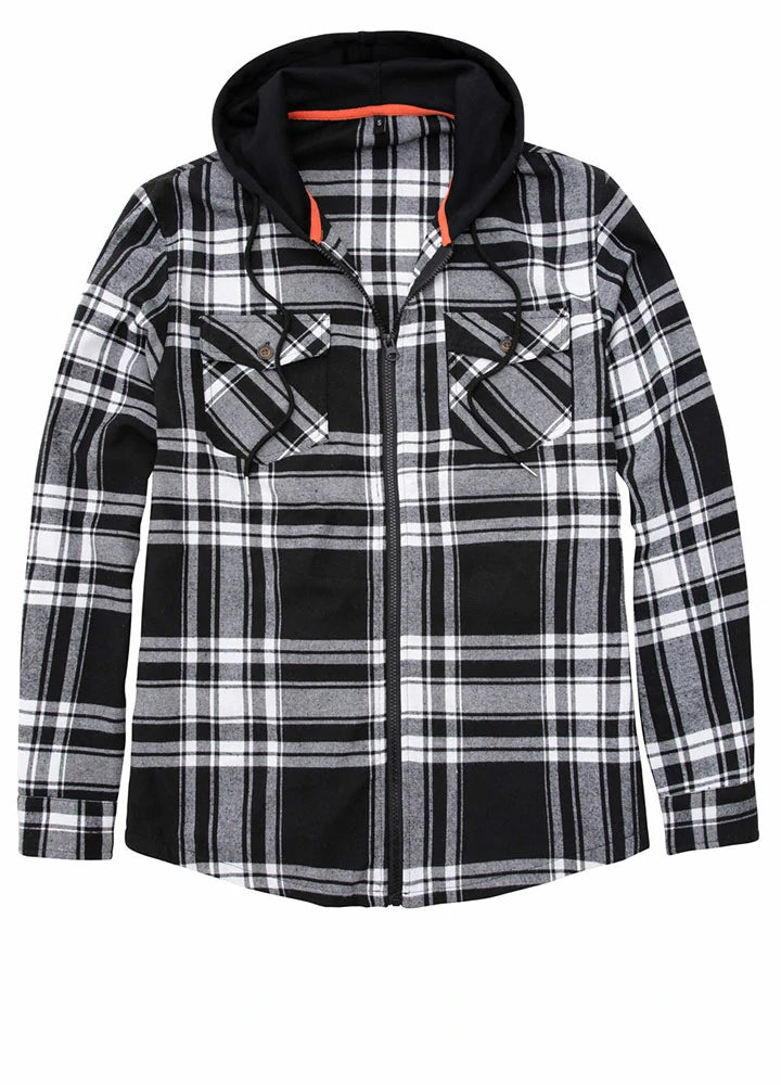 Reduced Prices Men's Full Zip Up Hoodie Plaid Flannel Shirt Jacket with Hand Pockets
