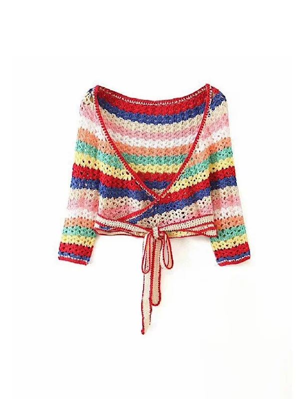 Year-End Deals Colorful Stripe Pattern Knitted Top