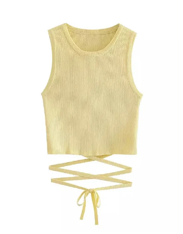 Weekend Deals That Please Yellow Rib Knit Cropped Top