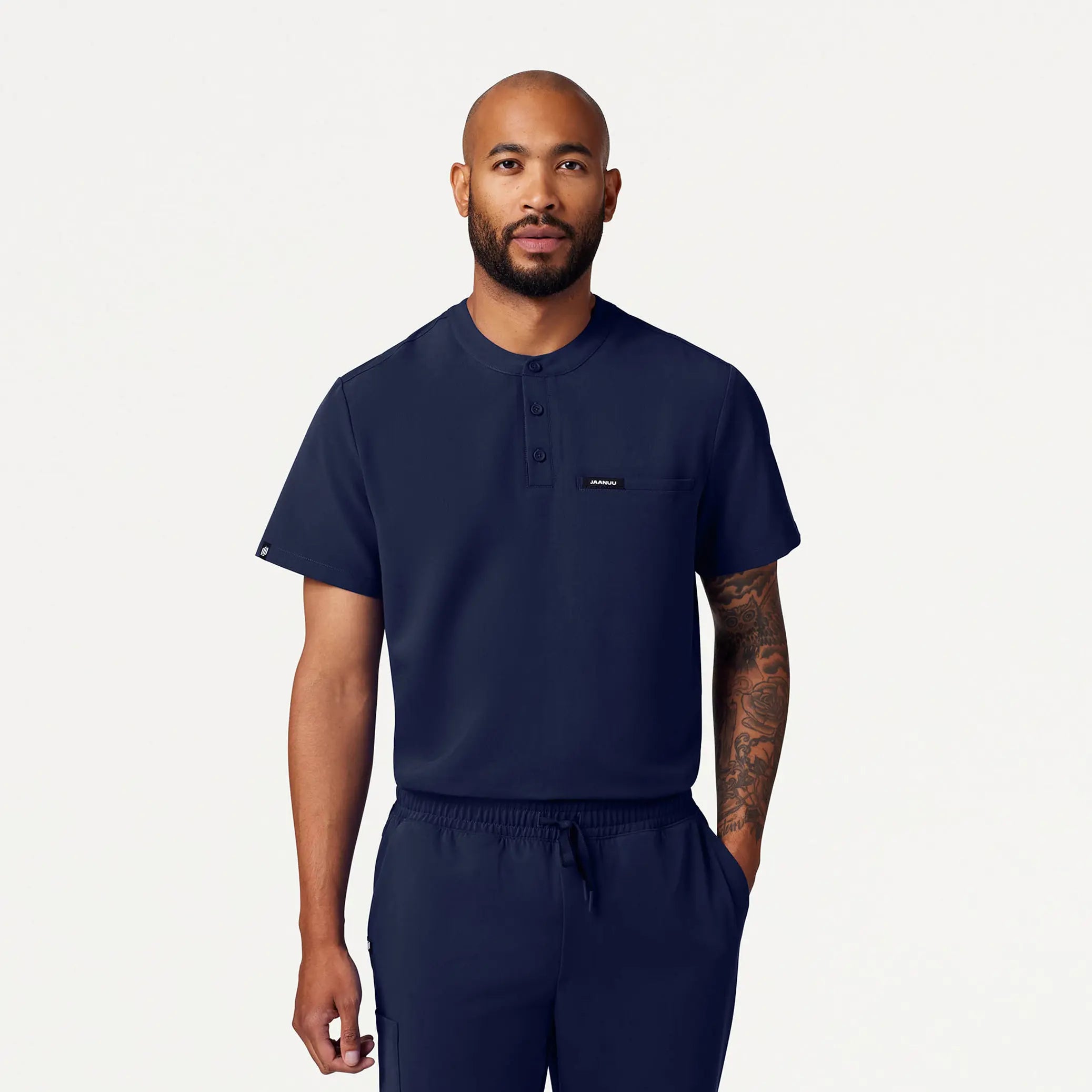 Closeout Jaanuu Men's Reeve Henley Scrub Top - Midnight Navy