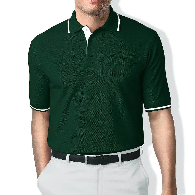 Polo Collar Stripe Tipped T-Shirt Dark Bottle Green