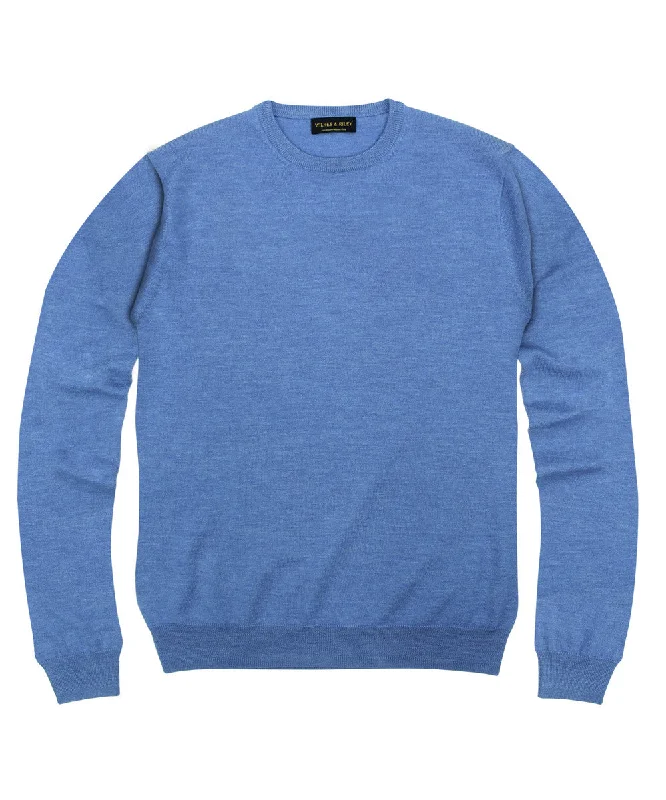 Shop and Save 100% Pure Merino Wool Zegna Baruffa Crewneck Sweater- Light Blue