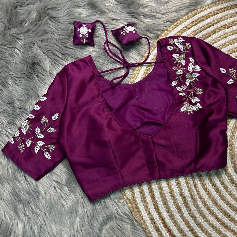 Half Price Women's Purple Colour Pure Silk Readymade Blouse