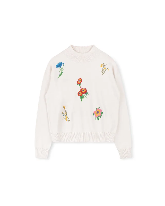 Markdown Sale Manor Flower Embroidered Turtleneck