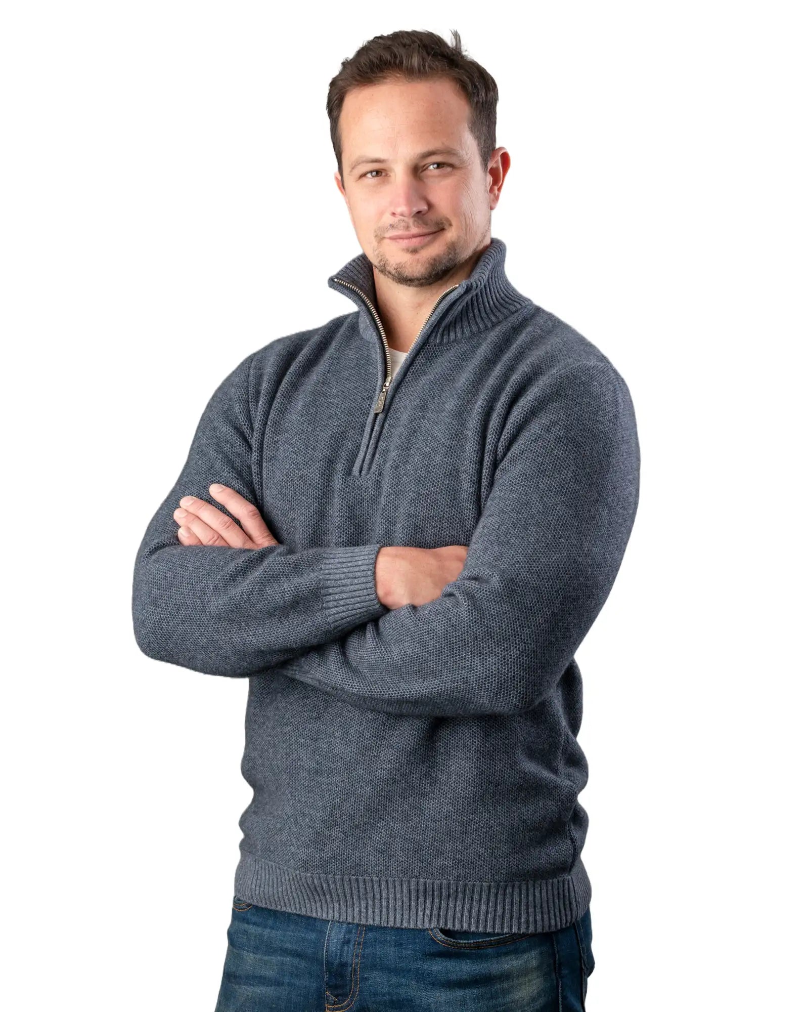 Weekend Deals That Amaze Sky Blue Men's Textured Half Zip Sweater - NE338