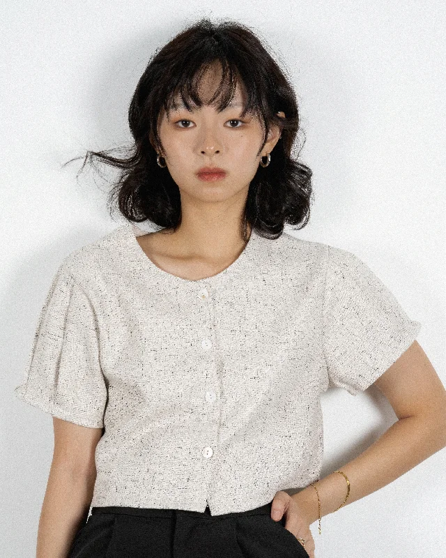 Weekend Bargains to Enjoy Button Down Tweed Two-Way Blouse (Grey Mix)