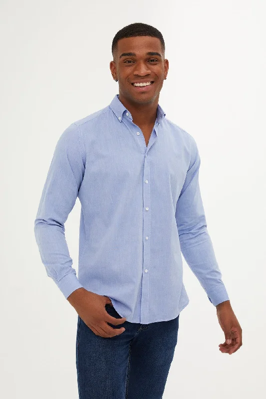 Crazy Deal Slim Fit Plain 100% Cotton Blue Casual Shirt
