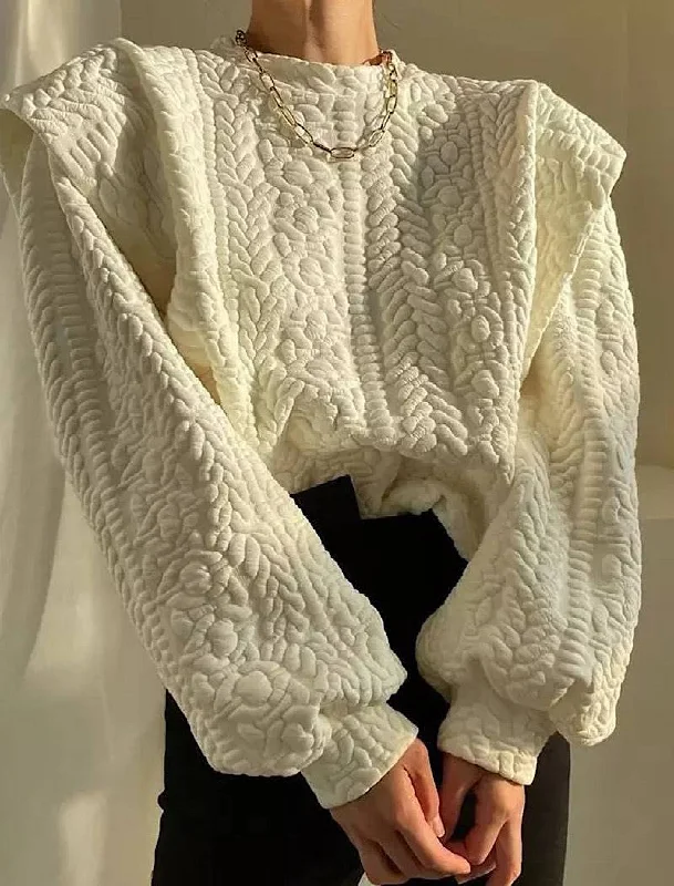 Weekend Savings Galore Patterned Scoop Neck Exaggerated Shoulder Sweater