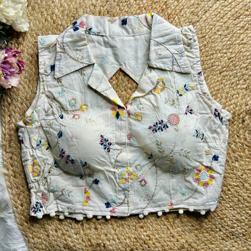 Savings Galore Women's White Colour Khadi Cotton Readymade Blouse