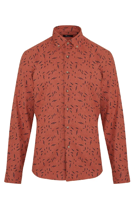 Shop and Save Slim Fit Printed Cotton Blend Orange Casual Shirt