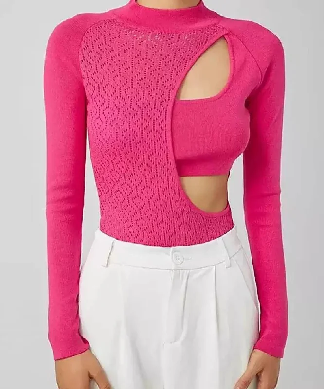 Don't Delay Knitted Pullover Long Sleeve Sweater In Pink
