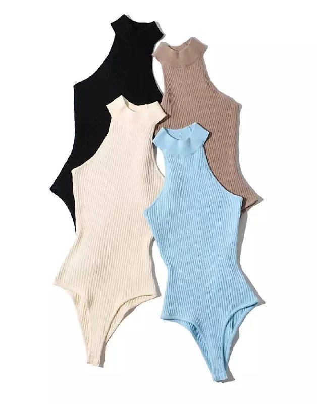 Take Advantage Sleeveless High Collar Knit Bodysuit