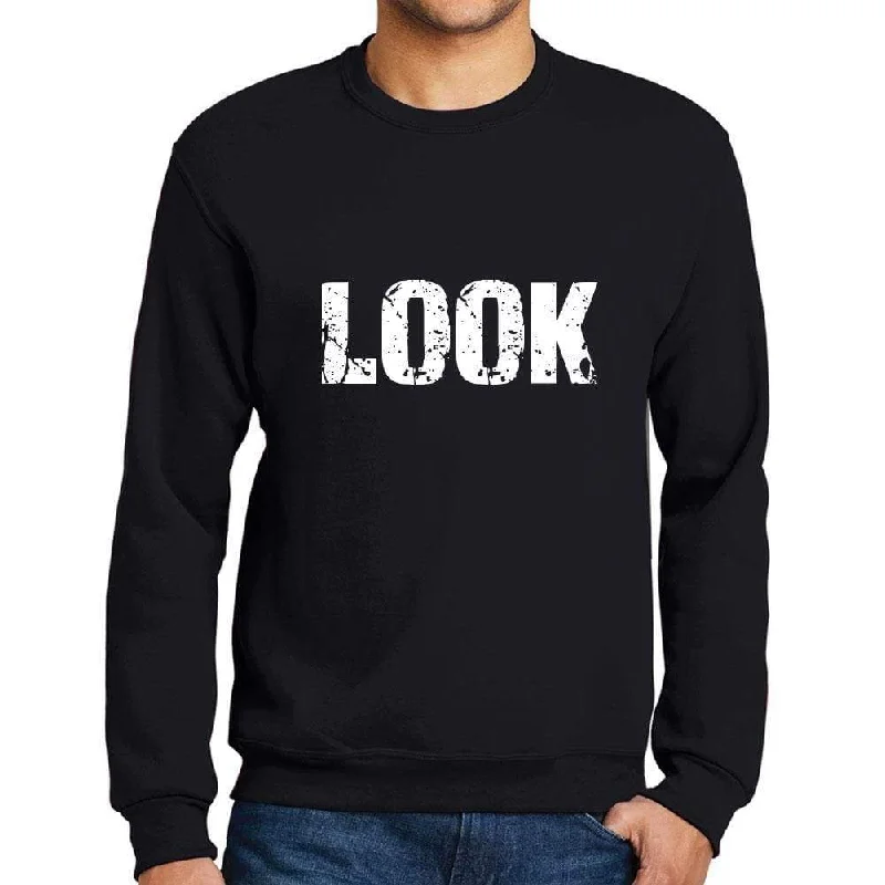 Men's Printed Graphic Sweatshirt Popular Words LOOK Deep Black