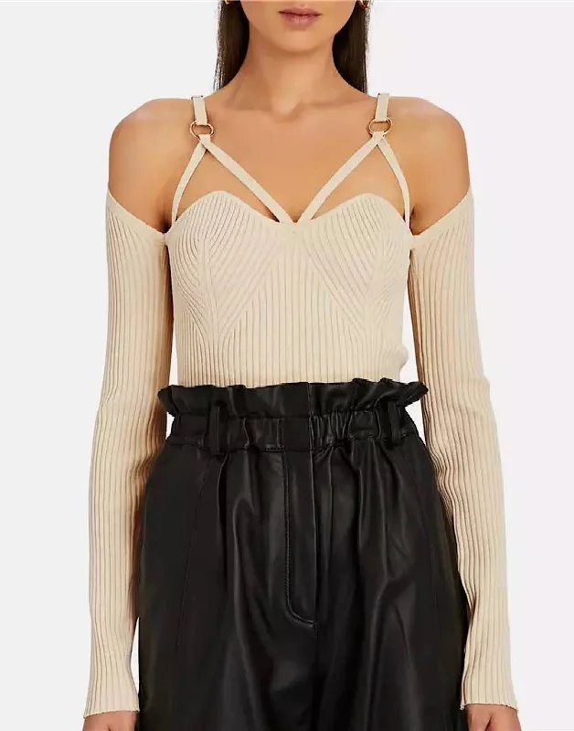 Weekend Bargains Just for You Ribbed Knit Buckle Strap Top