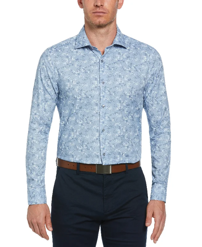 Slim Fit Button-Down Painterly Floral Print Dress Shirt