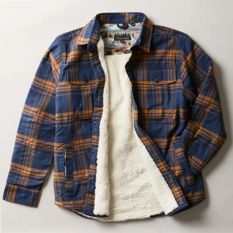 Men's Northwood Sherpa Insulated Flannel Jacket- Bison Blue