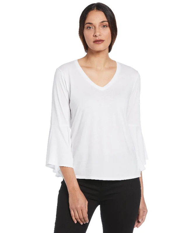 Super Deal Petite Knit V-Neck Ruffle Sleeve Top