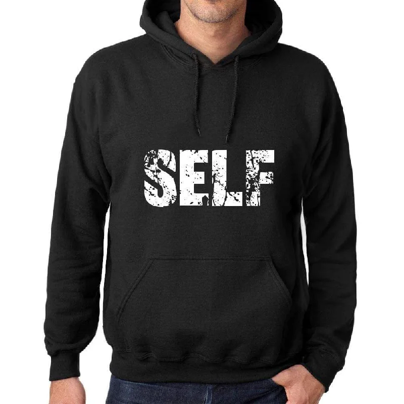 Men's Women's Unisex Printed Graphic Cotton Hoodie Soft Heavyweight Hooded Sweatshirt Pullover Popular Words SELF Deep Black