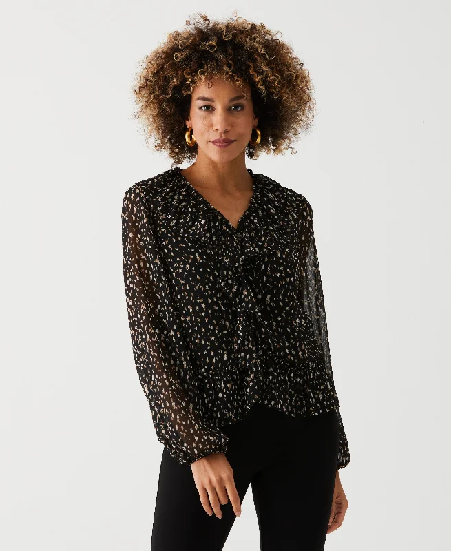 Weekend Deals That Sizzle Animal Print V-Neck Ruffle Blouse