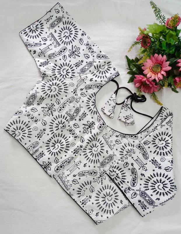Weekend Bargains to Grab Women's White-Blk Colour Cotton Readymade Blouse