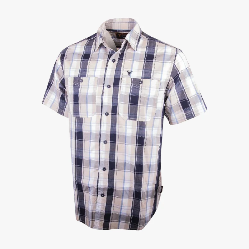 Wildebees Mens One Up Short Sleeve Check Shirt Navy White Stone