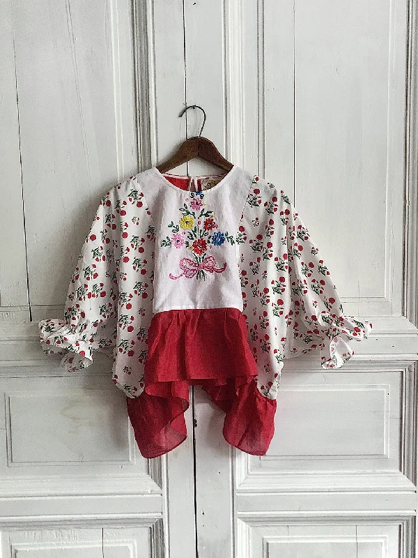 Weekend Bargains to Savor Unlogical Poem Flowers Embroidered Printed Patchwork Blouse