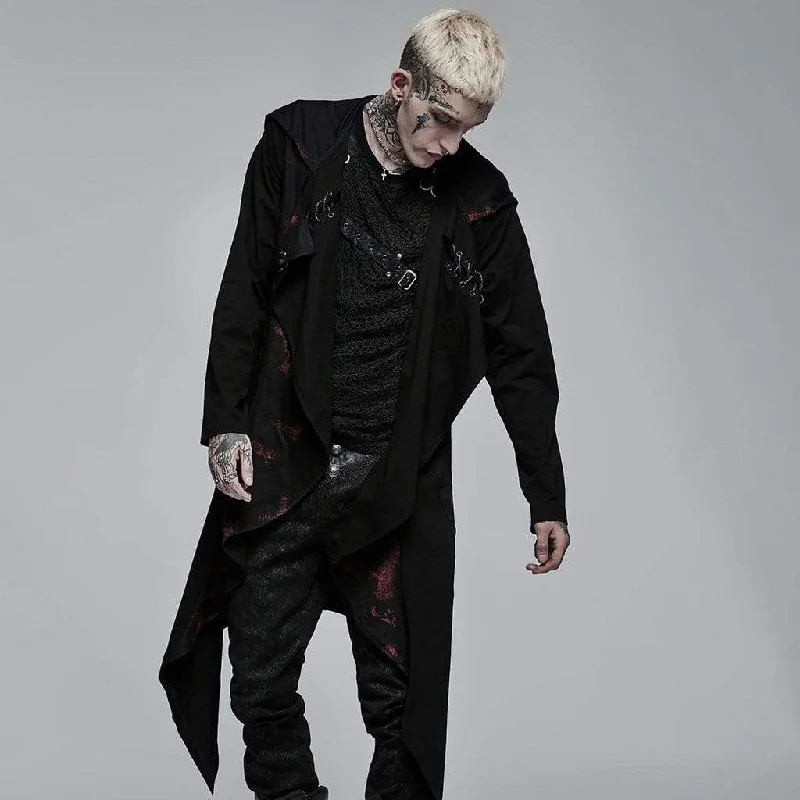Instant Discount Men's Gothic Irregular Ruched Plaid Cardigan with Hood
