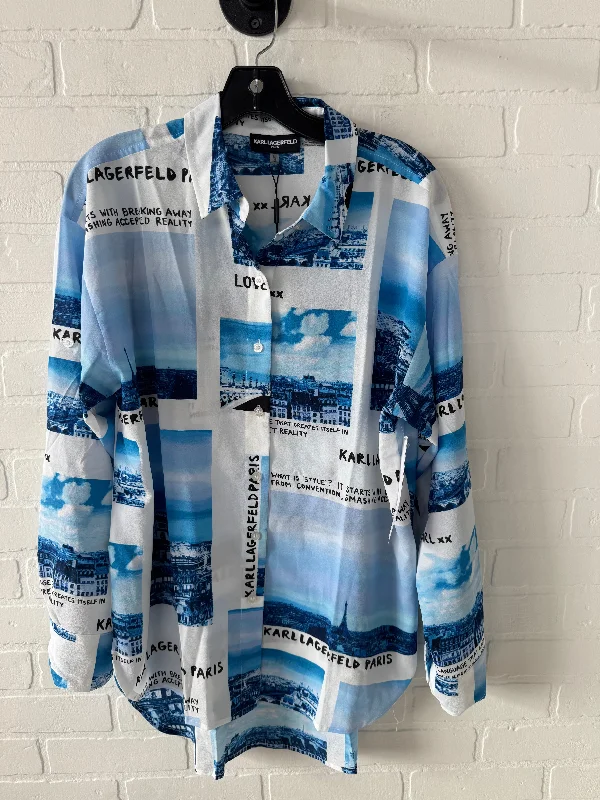 Today Only Top 3/4 Sleeve Designer By Karl Lagerfeld In Blue & White, Size: M