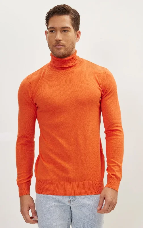 Low Prices Roll Neck Knit Sweater - Orange