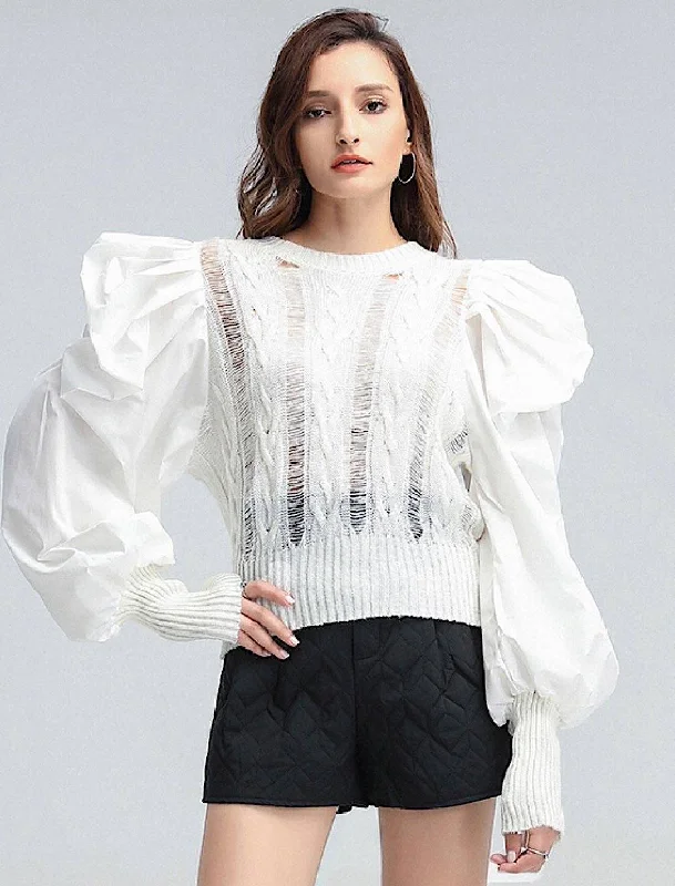 Mega Discount Big Ruched Shoulder Knitted Sweater