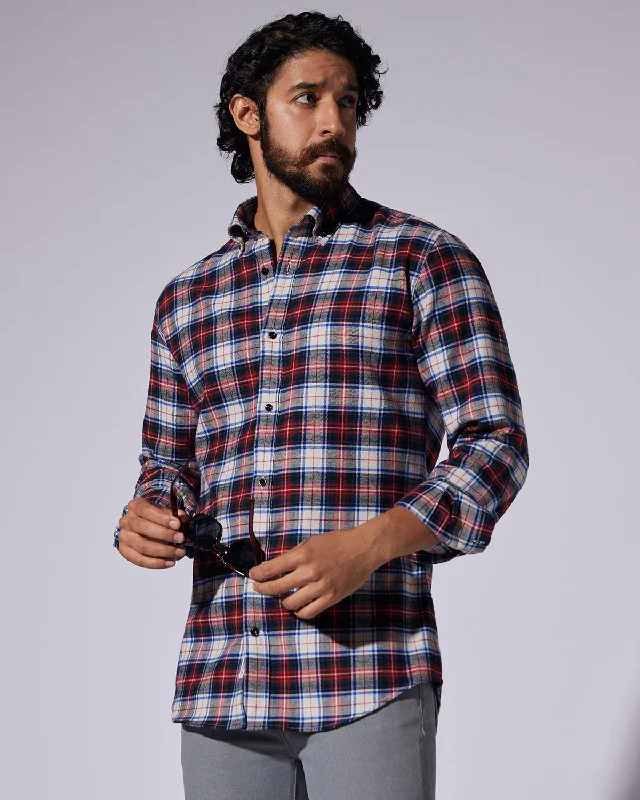 Today’s Deal Japanese Flannel Checked Shirt - Blue & Red