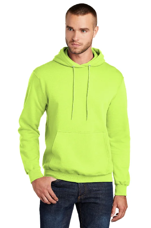 Weekend Shopping Made Better Port & Company Mens Core Pill Resistant Fleece Hooded Sweatshirt Hoodie w/ Pouch Pocket - Neon Yellow