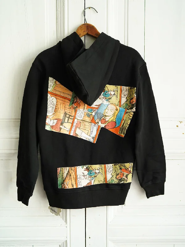Time-Limited Offer Unlogical Poem Alice in Wonderland Comic Print Collage Black Zip-up Hoodie