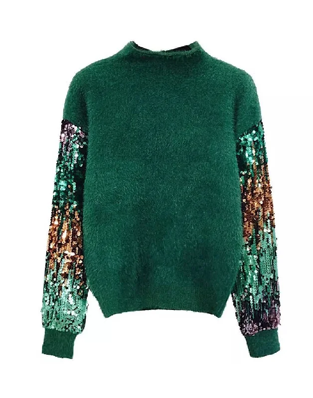 Reduced Price Sequin Sleeves Fluffy Warm Sweater