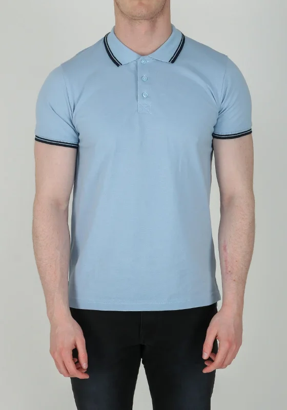 Don't Wait Brave Soul London Stripe Collar Polo-Shirt, Pale Blue