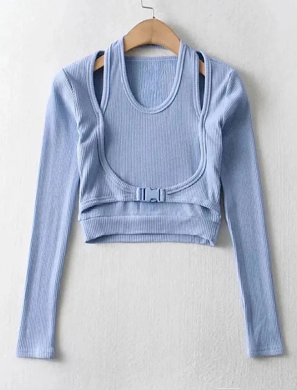 Massive Deal Double Layered Buckle Crop Top