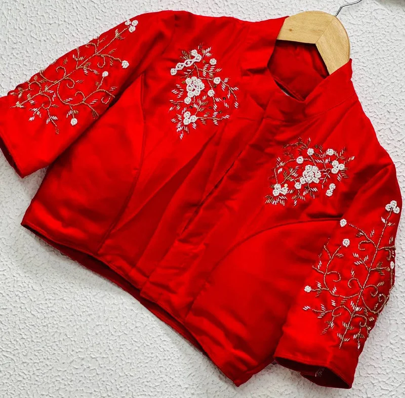 Weekend Savings Spectacular Women's Red Colour Pure Silk Readymade Blouse