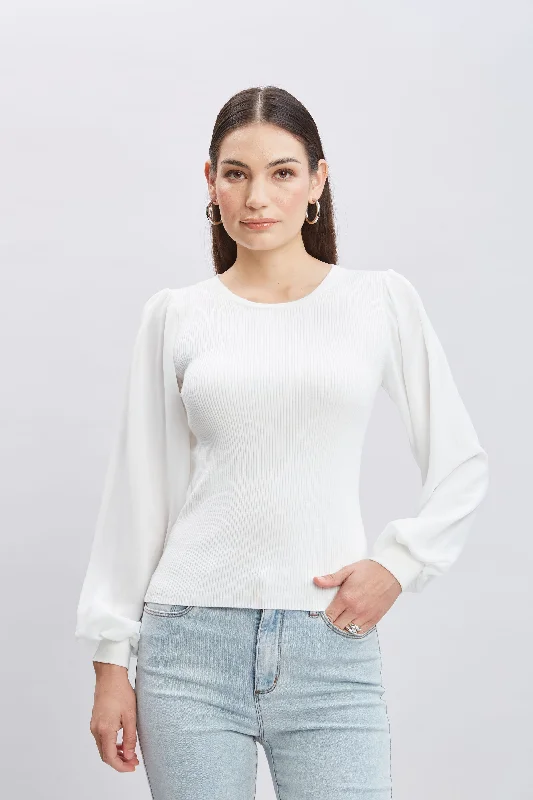 Weekend Discounts to Enjoy Chiffon Sleeve Rib Sweater