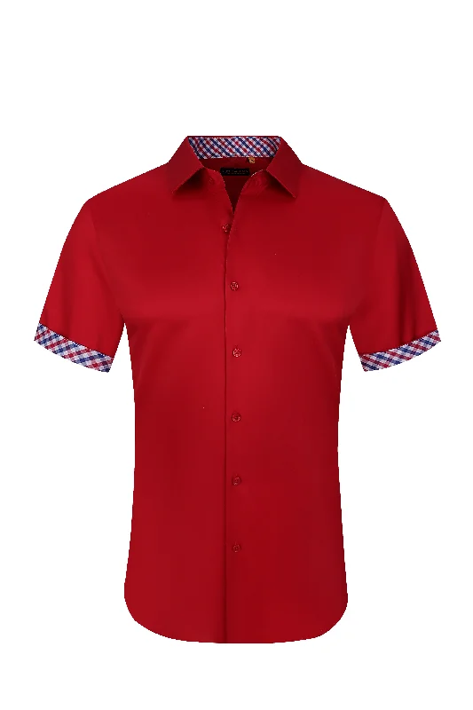 Final Sale Suslo Solid 4 Way Stretch Short Sleeve Shirt - Red