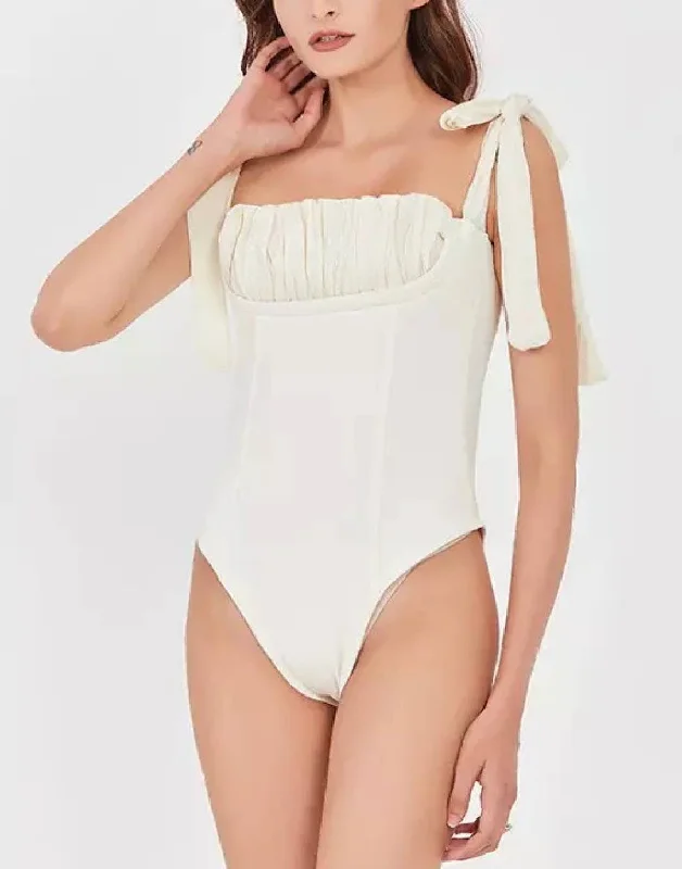 Weekend Deals That Amaze Ruched Bust Tied Knot Strapped Bodysuit