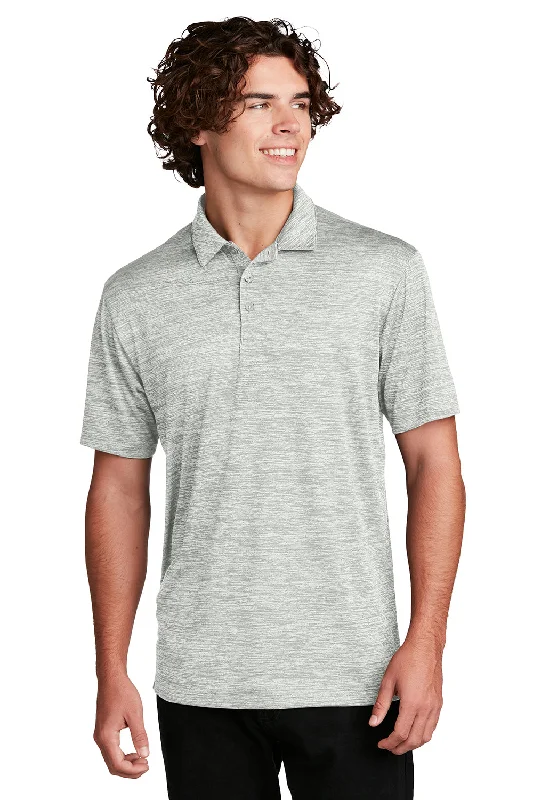 Closeout Sport-Tek Mens Electric Heather Moisture Wicking Short Sleeve Polo Shirt - Silver Grey Electric