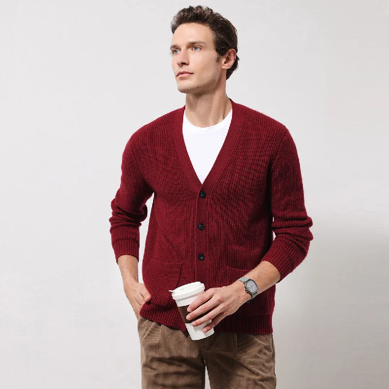 Exclusive Offer 100% Cashmere Mens V Neck Knit Cardigan
