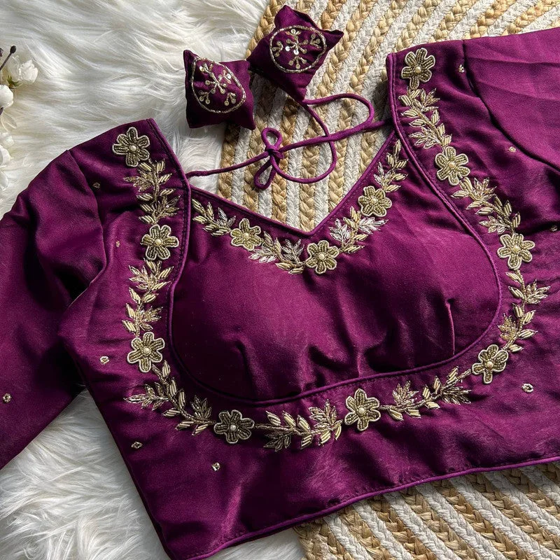 Super Bargain Women's Purple Colour Soft Silk Readymade Blouse