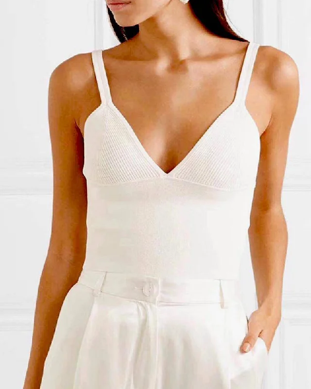 Take Advantage White Slim Strapped Ribbed Knit Cami Top