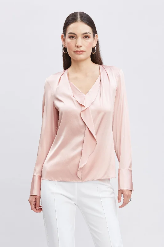 Weekend Discounts to Enjoy Silk Satin Ruffle Contour Shirt