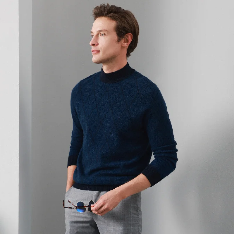 Great Deal 100% Cashmere Mens Mock Neck Jacquard Sweater